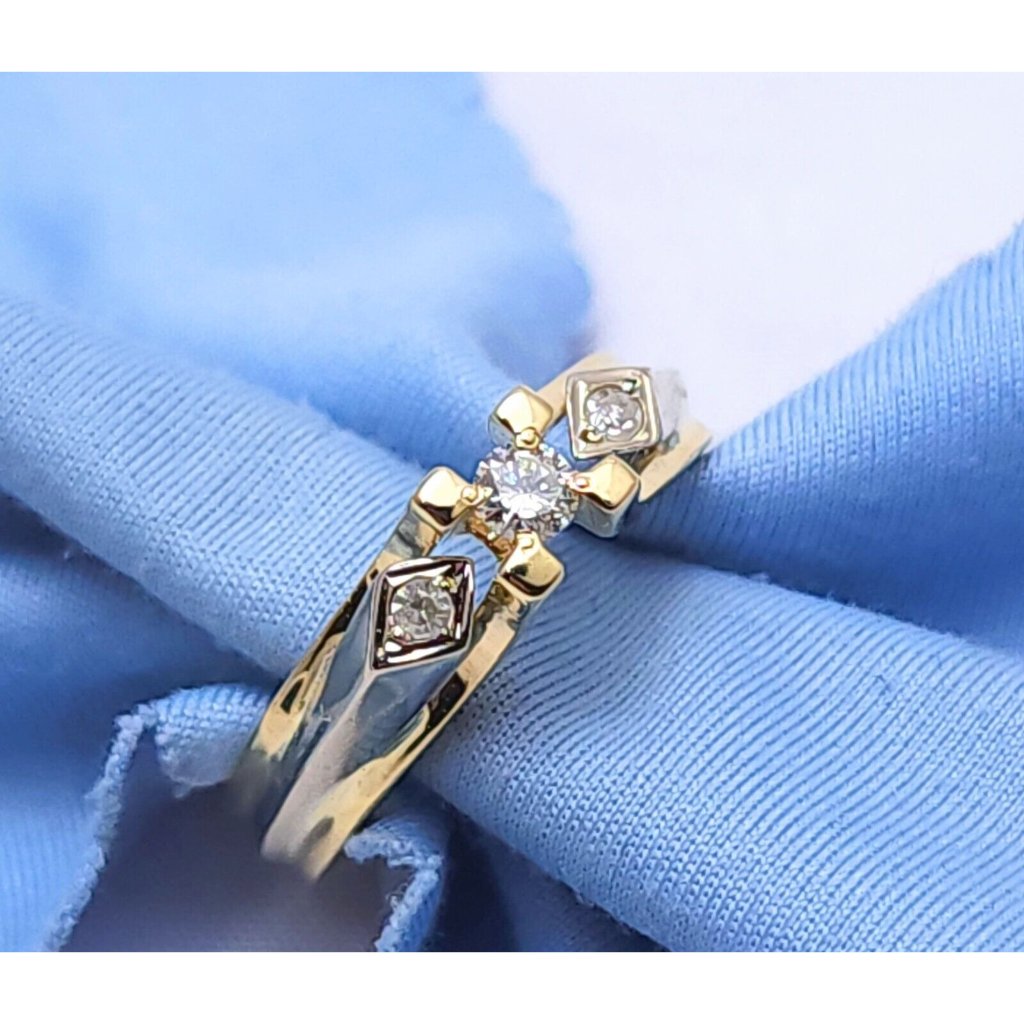 14k Solid Two Tone Multi Color Gold Designer Round Cut Diamond Engagement Ring